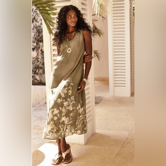 J. Jill Purejill Wildflowers Maxi Dress in Thyme - Size M - Picture 1 of 5